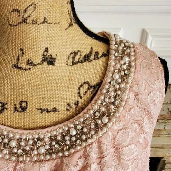 R&M RICHARD'S faux pearl‎ and crystal beaded lace top plus size 20W - Picture 4 of 7